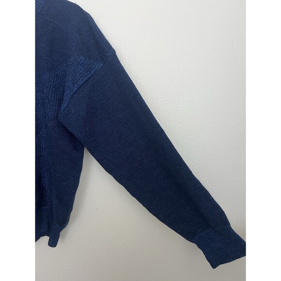 VTG Bill Ditfort Designs Blue Wool Chunky Knit Checkered Sweater Medium Grandpa - Picture 3 of 8